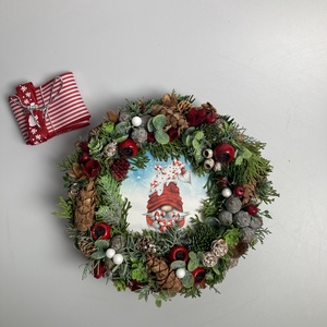 20 cm-es szalmaaalapra készült, termésekkel és örökdíszekkel díszített kopogtató festett fatáblával  - otthon & életmód - dekoráció - ajtó- és ablak dekoráció - ajtódísz & kopogtató - Meska.hu