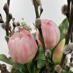 Páva vibe cirmos tulipánnal -  mohaágyon nyugvó, tartós virágdísz fürjtojásokkal, gazdagon díszítve (S-11) - otthon & életmód - dekoráció - virágdísz és tartó - csokor & virágdísz - Meska.hu