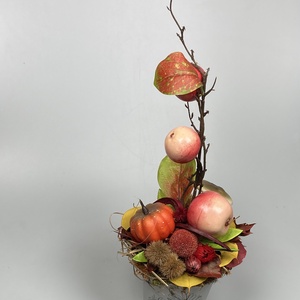 Almafácskás, tökös tartós dísz világosszürke margarétás fémkaspóban  , Otthon & Életmód, Dekoráció, Asztal és polc dekoráció, Asztaldísz, Virágkötés, MESKA