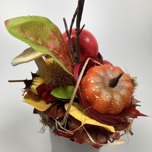 Almafácskás, tökös tartós dísz világosszürke margarétás fémkaspóban   - otthon & életmód - dekoráció - asztal és polc dekoráció - asztaldísz - Meska.hu