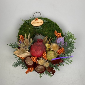 Fejlődés - Mákgubós,  iringós, növényi részekkel gazdagon díszített mohakoszorú (KK-29) - Meska.hu