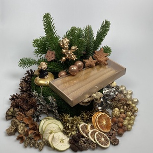 153 darabos, mohakoszorú alapra tervezett DIY adventi koszorú szett arany bársony-glitter szálgyertyákkal (X-09) - diy (csináld magad) - egységcsomag - Meska.hu