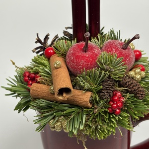 Burgundi vörös bögrére épült, 2 bordó ceruzagyertás adventi asztaldísz örökzöldekkel (XM-53) - karácsony - adventi díszek - adventi asztaldísz - Meska.hu