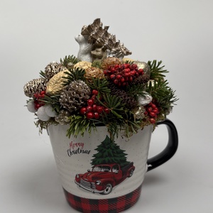 Állatok karácsonya mese alapján fenyőfát szállító autós karácsonyi bögrére épült adventi dísz  (XM-54) - Meska.hu