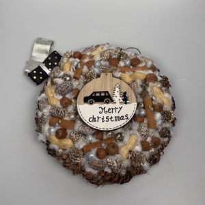 Tompa ragyogás - szolidan csillogós termésekkel gazdagon díszített karácsonyi terméskopogtató (XW-07), Karácsony, Adventi díszek, Adventi ajtódísz, Virágkötés, MESKA