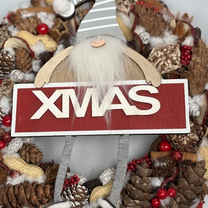 Manóapó karácsonya - gazdagon díszített karácsonyi terméskopogtató (XW-09) - karácsony - adventi díszek - adventi ajtódísz - Meska.hu