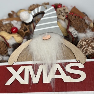 Manóapó karácsonya - gazdagon díszített karácsonyi terméskopogtató (XW-09) - karácsony - adventi díszek - adventi ajtódísz - Meska.hu