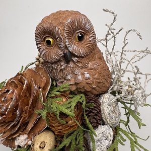 2 újévi fogadalom egy csapásra egy cédrusrózsa mellett jobbra pihenő barna baglyos téli asztaldísz segítségével - otthon & életmód - dekoráció - virágdísz és tartó - csokor & virágdísz - Meska.hu