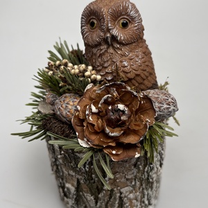 2 újévi fogadalom egy csapásra egy cédrusrózsa mellett balra pihenő barna baglyos téli asztaldísz segítségével - otthon & életmód - dekoráció - virágdísz és tartó - csokor & virágdísz - Meska.hu