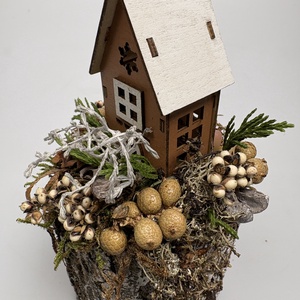 Barna házikó a hegytetőn - szombolikus virágdísz, ha magányra, pihenésre vagy elvonulásra vágysz - otthon & életmód - dekoráció - virágdísz és tartó - csokor & virágdísz - Meska.hu