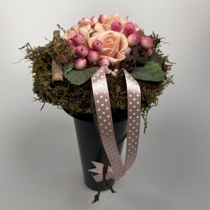 Bogyós-barackszínű habrózsás, üde színvilágú, tartós virágdísz a Mini Csokor kollekcióból (MCs-15), Otthon & Életmód, Virágdekoráció, Virágok, Virágcsokor, Virágkötés, MESKA