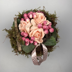 Bogyós-barackszínű habrózsás, üde színvilágú, tartós virágdísz a Mini Csokor kollekcióból (MCs-15) - otthon & életmód - virágdekoráció - virágok - virágcsokor - Meska.hu