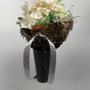 Fehéres-műzöldes, letisztult színvilágú, tartós virágdísz a Mini Csokor kollekcióból (MCs-16), Otthon & Életmód, Virágdekoráció, Virágok, Virágcsokor, Virágkötés, MESKA