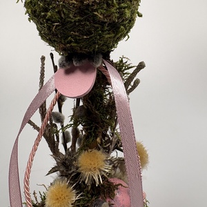 Tavaszváró, két rózsaszín fürjtojásos, gömbfácskás asztaldísz szürke-mézbarna kaspóban, növényi részekkel (TS-03)  - otthon & életmód - dekoráció - asztal és polc dekoráció - asztaldísz - Meska.hu