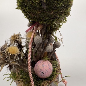Tavaszváró, két fürjtojásos, gömbfácskás asztaldísz szürke-mézbarna kaspóban, növényi részekkel (TS-06)  - ünnepi díszek, dekorációk - húsvéti díszek és dekorációk - húsvéti asztaldíszek - Meska.hu