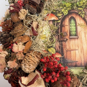 Vadregényes házikó - Tartós terméskopogtató mohakoszorún - otthon & életmód - dekoráció - ajtó- és ablak dekoráció - ajtódísz & kopogtató - Meska.hu