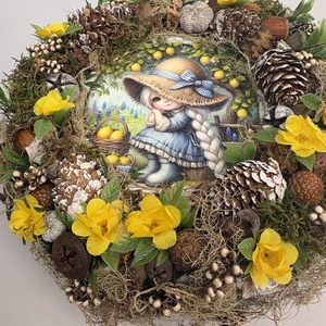 Kócos Panka - Tartós terméskopogtató mohakoszorún - otthon & életmód - dekoráció - ajtó- és ablak dekoráció - ajtódísz & kopogtató - Meska.hu