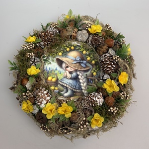 Kócos Panka - Tartós terméskopogtató mohakoszorún, Otthon & Életmód, Dekoráció, Ajtó- és ablak dekoráció, Ajtódísz & Kopogtató, Virágkötés, MESKA