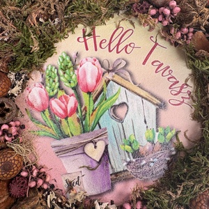 Tavaszüdvözlet - Tartós terméskopogtató mohakoszorún - otthon & életmód - dekoráció - ajtó- és ablak dekoráció - ajtódísz & kopogtató - Meska.hu