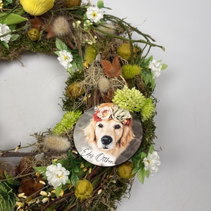 Kócos, vesszős, tulipános tavaszi ajtódísz  síkalapra kutyabarátoknak szánt fatáblával - otthon & életmód - dekoráció - ajtó- és ablak dekoráció - ajtódísz & kopogtató - Meska.hu