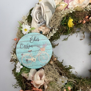 Villantós.3 - Pehelykönnyű ajtódísz napfényben megcsillanó rosegold elemekkel és Édes Otthon fatáblácskával - otthon & életmód - dekoráció - ajtó- és ablak dekoráció - ajtódísz & kopogtató - Meska.hu