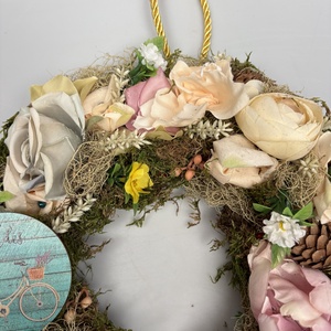 Villantós.3 - Pehelykönnyű ajtódísz napfényben megcsillanó rosegold elemekkel és Édes Otthon fatáblácskával - otthon & életmód - dekoráció - ajtó- és ablak dekoráció - ajtódísz & kopogtató - Meska.hu