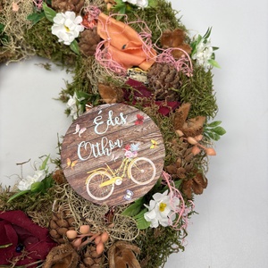 Villantós.4 - Pehelykönnyű ajtódísz napfényben megcsillanó rosegold elemekkel és barna Édes Otthon fatáblácskával - otthon & életmód - dekoráció - ajtó- és ablak dekoráció - ajtódísz & kopogtató - Meska.hu