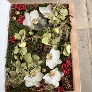 Bibliofil könyveskert - egy kötetnyi könyvbe zárt természet, különleges virágdísz orchideával  - otthon & életmód - virágdekoráció - virágdíszek - asztali virágdísz - Meska.hu