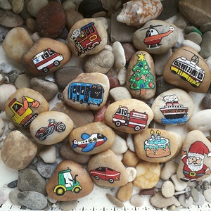 kézzel festett járművek kavicson - művészet - festmény - akril - Meska.hu