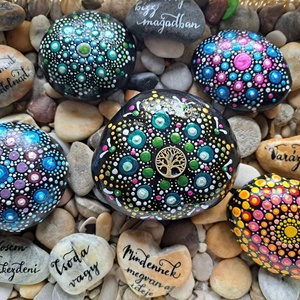 Mandalák, üzenetek, Otthon & Életmód, Dekoráció, Asztal és polc dekoráció, Kavics & Kő, Festett tárgyak, Festészet, MESKA