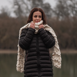 Női Sál törtfehér, extra vastag, kötött női hosszú sál  - ruha & divat - sál, sapka, kendő - sál - Meska.hu