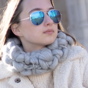 Szürke női körsál: extra vastag, kötött női gyapjú bebújós csősál sál - Meska.hu