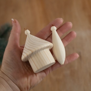 12 darabos kézzel esztergált fa karácsonyfadísz szett  kreatív, festhető, natúr, rusztikus vintage dekoráció - diy (csináld magad) - egységcsomag - Meska.hu