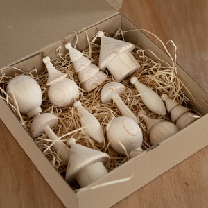 12 darabos kézzel esztergált fa karácsonyfadísz szett  kreatív, festhető, natúr, rusztikus vintage dekoráció - Meska.hu