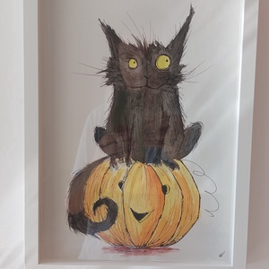 Kényelmes! Lehet az enyém? Halloween-i cicus , Művészet, Festmény, Festmény vegyes technika, Festészet, MESKA