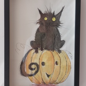 Kényelmes! Lehet az enyém? Halloween-i cicus , Művészet, Festmény, Festmény vegyes technika, Festészet, MESKA