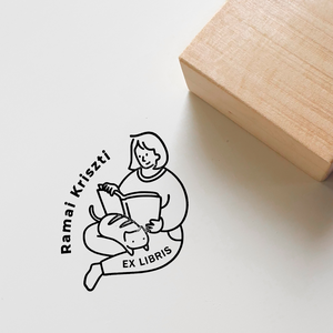 Ex libris pecsét, személyre szabható bélyegző, könyv nyomda - Olvasó lány cicával, Könyv & Zene, Ex libris pecsét, , MESKA