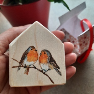 Házikó egyedi festéssel - Vörösbegy; Valentin-napra, Nőnapra vagy más alkalomra - Meska.hu