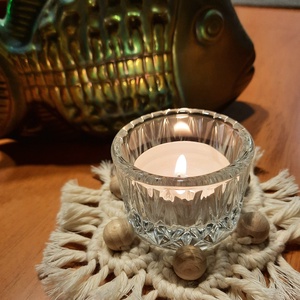 Mécsestartó makramé alátéttel, Otthon & Életmód, Dekoráció, Asztal és polc dekoráció, Asztaldísz, Csomózás, MESKA