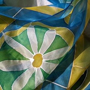 Kézzel festett selyemkendő, selyemsál - Mezopotamia ornamentika, Ruha & Divat, Sál, Sapka, Kendő, Sál, Selyemfestés, MESKA
