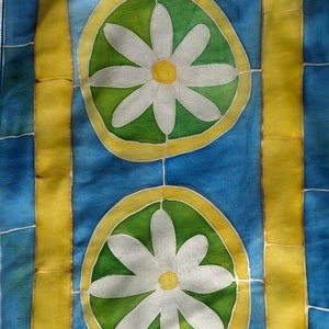 Kézzel festett selyemkendő, selyemsál - Mezopotamia ornamentika - ruha & divat - sál, sapka, kendő - sál - Meska.hu