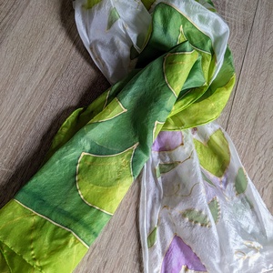 Kézzel festett selyemkendő - Tulipán és Ginko biloba - Meska.hu