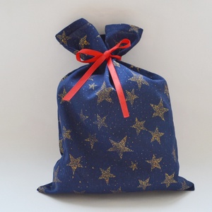 Ajándékzsák, mikulászsák, textilzsák - kék, arany csillagokkal - karácsony - mikulás - mikulás zsák - Meska.hu