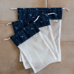 Textil zacskó csomag - S,M,L - Kék horgonyos - Meska.hu