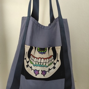 Halloween vászontáska/ candy bag: lila-kék mexikói koponyás - Meska.hu