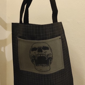 Halloween vászonszatyor/ candy bag: szürke kockás koponyás - otthon & életmód - dekoráció - halloween - halloweeni jelmez és kiegészítők - Meska.hu