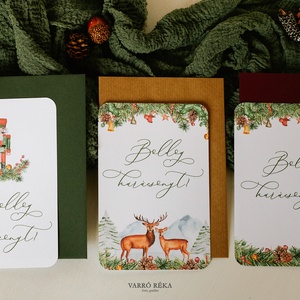 Festett karácsonyi képeslap, Karácsony, Karácsonyi ajándékozás, Karácsonyi képeslap, üdvözlőlap, ajándékkísérő, Festészet, MESKA