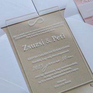 Plexi esküvői meghívó borítékkal, információs papírral, akril meghívó - esküvő - meghívó & kártya - meghívó - Meska.hu