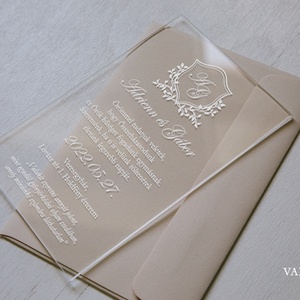 Plexi esküvői meghívó borítékkal, akril meghívó - levél minta, Esküvő, Meghívó & Kártya, Meghívó, Fotó, grafika, rajz, illusztráció, MESKA