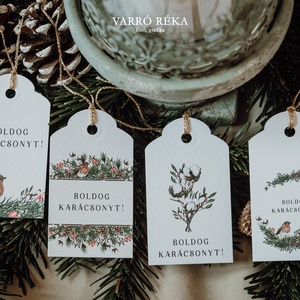 4 db-os madaras ajándékkísérő kártya, Karácsony, Karácsonyi ajándékozás, Karácsonyi képeslap, üdvözlőlap, ajándékkísérő, Fotó, grafika, rajz, illusztráció, Papírművészet, MESKA